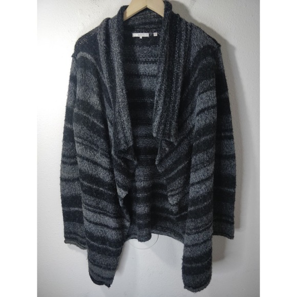 360 Sweater Sweaters - 360 Sweater Gray & Black Striped Wool Blend Drape Front Open Cardigan Size S